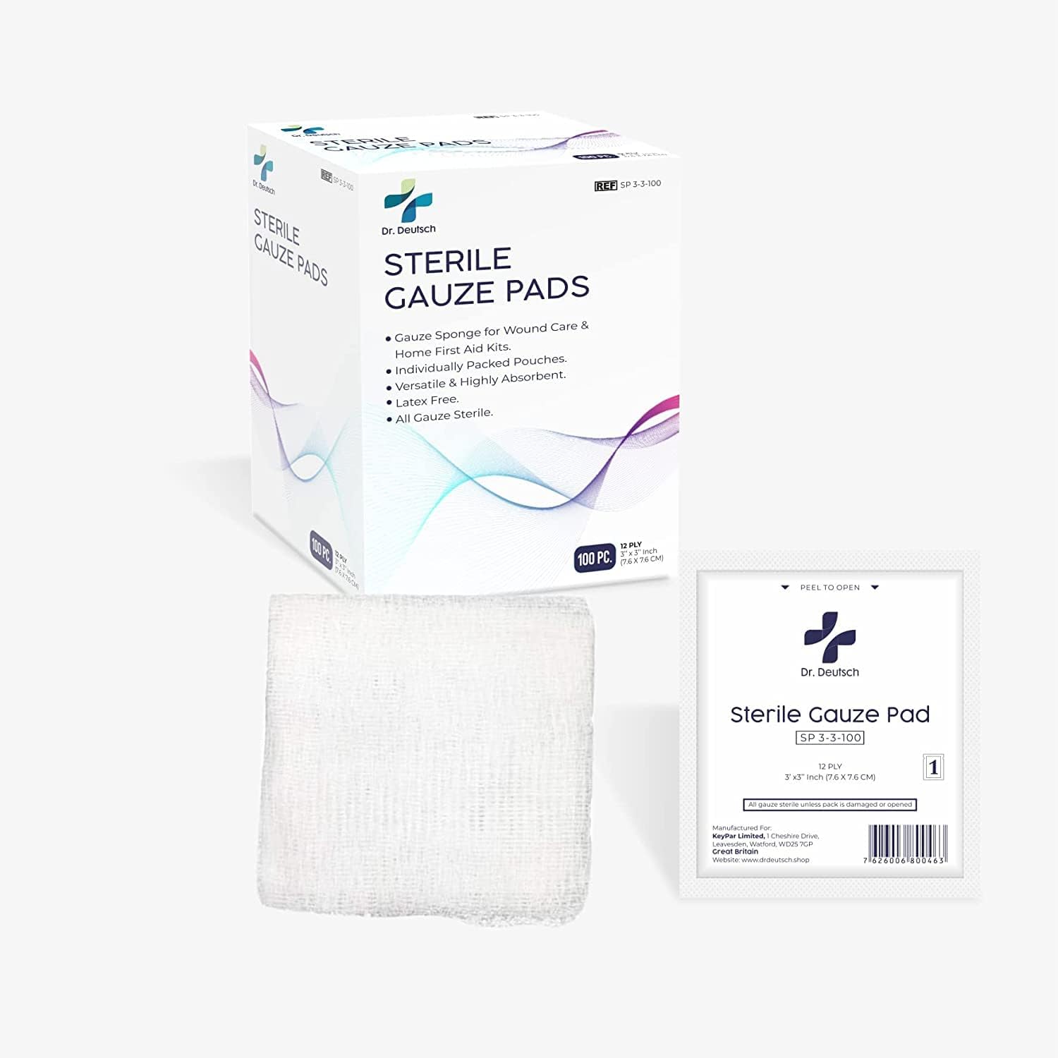 DR. DEUTSCH Sterile Gauze Pads 7.5 x 7.5 cm for Wound Dressing 100 ...
